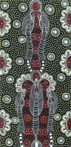 A painting by Colleen Wallace depicting her dreamtime sisters story.