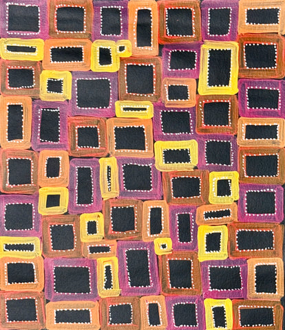 A 42x36cm painting Abie Loy Kemarre, representing Awelye