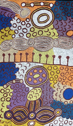A colourful painting by Marlene Young Nungarrayi. 150x90cm.