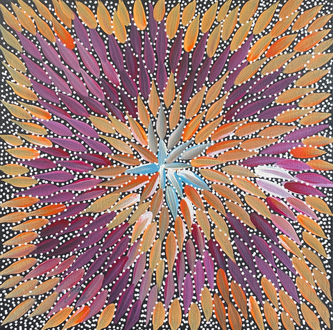 Bernadine Johnston Kemarre  'Bush Medicine Leaves' painting, 30x30cm