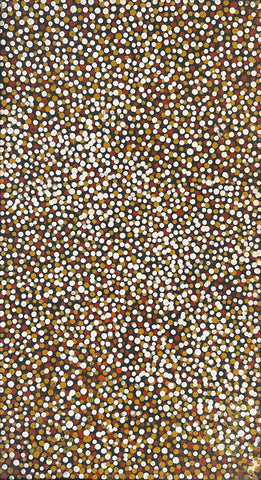 A painting by Polly Ngale with small, round, multicolored dots representing the Bush Plum.