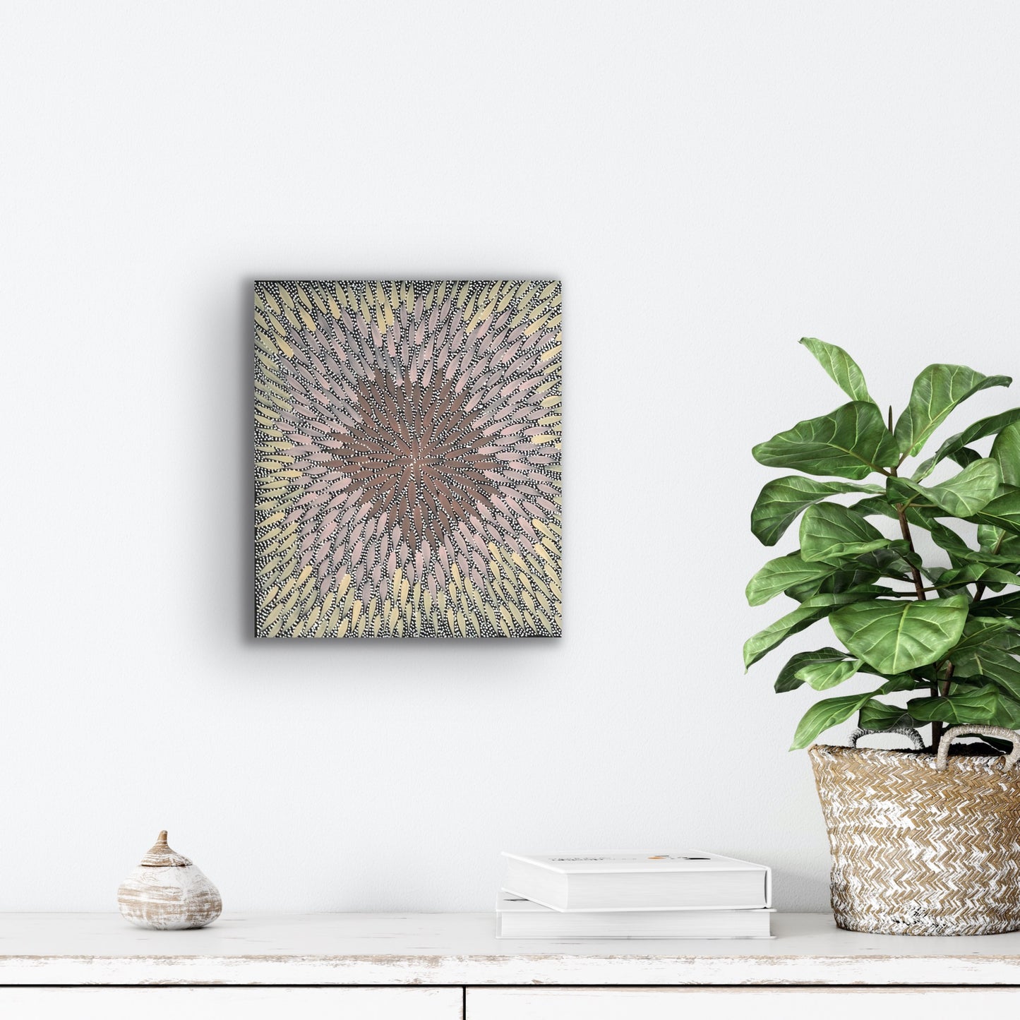 Bernadine Johnston Kemarre 'Bush Medicine Leaves' painting, 30x30cm