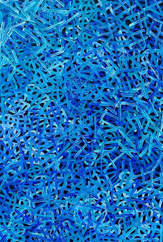 A painting by Betty Club Mbitjana in predominantly blue and aqua hues.