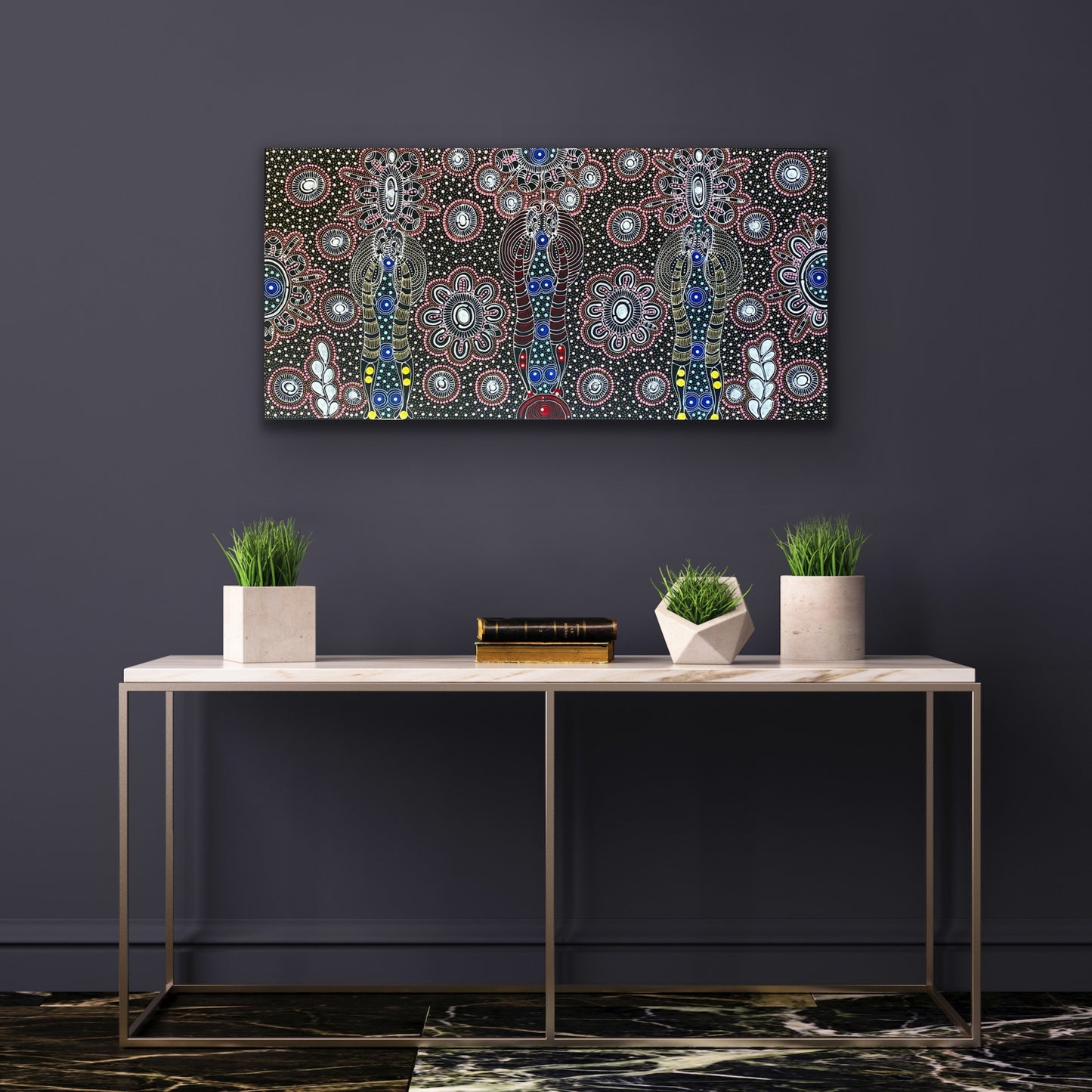 Colleen Wallace Nungarrayi 'Dreamtime Sisters' painting 45x90cm