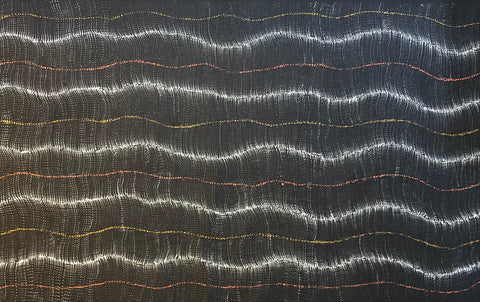 Debbie Brown Napaljarri 'Bush Tomato Dreaming (Wanakiji Jukurrpa)' painting 95x150cm Unstretched White Orange Yellow