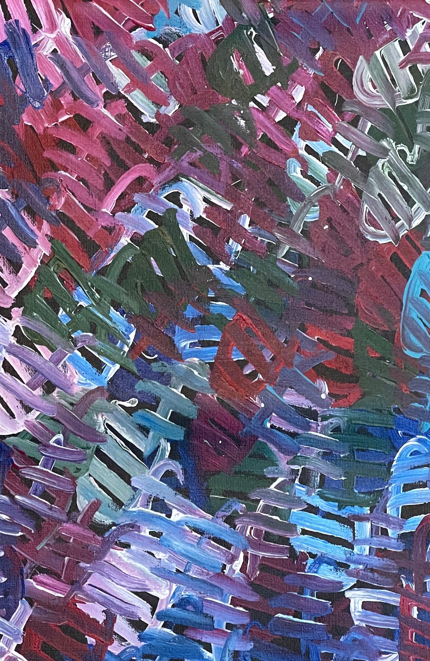 Close-up of a painting by Emily Pwerle representing awelye or women's ceremonies.
