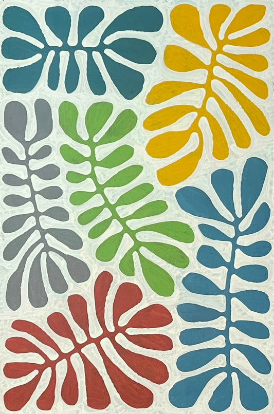 A 90x60cm painting by Aboriginal artist Mitjili Naparrula.