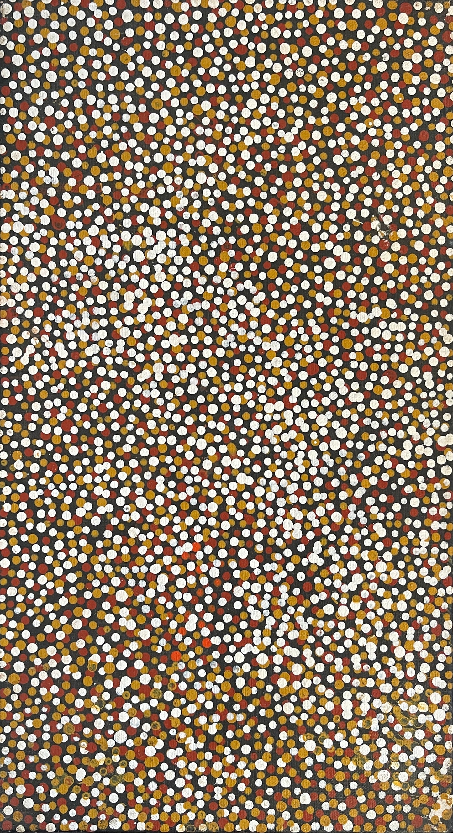 A painting by Polly Ngale with small, round, multicolored dots representing the Bush Plum.