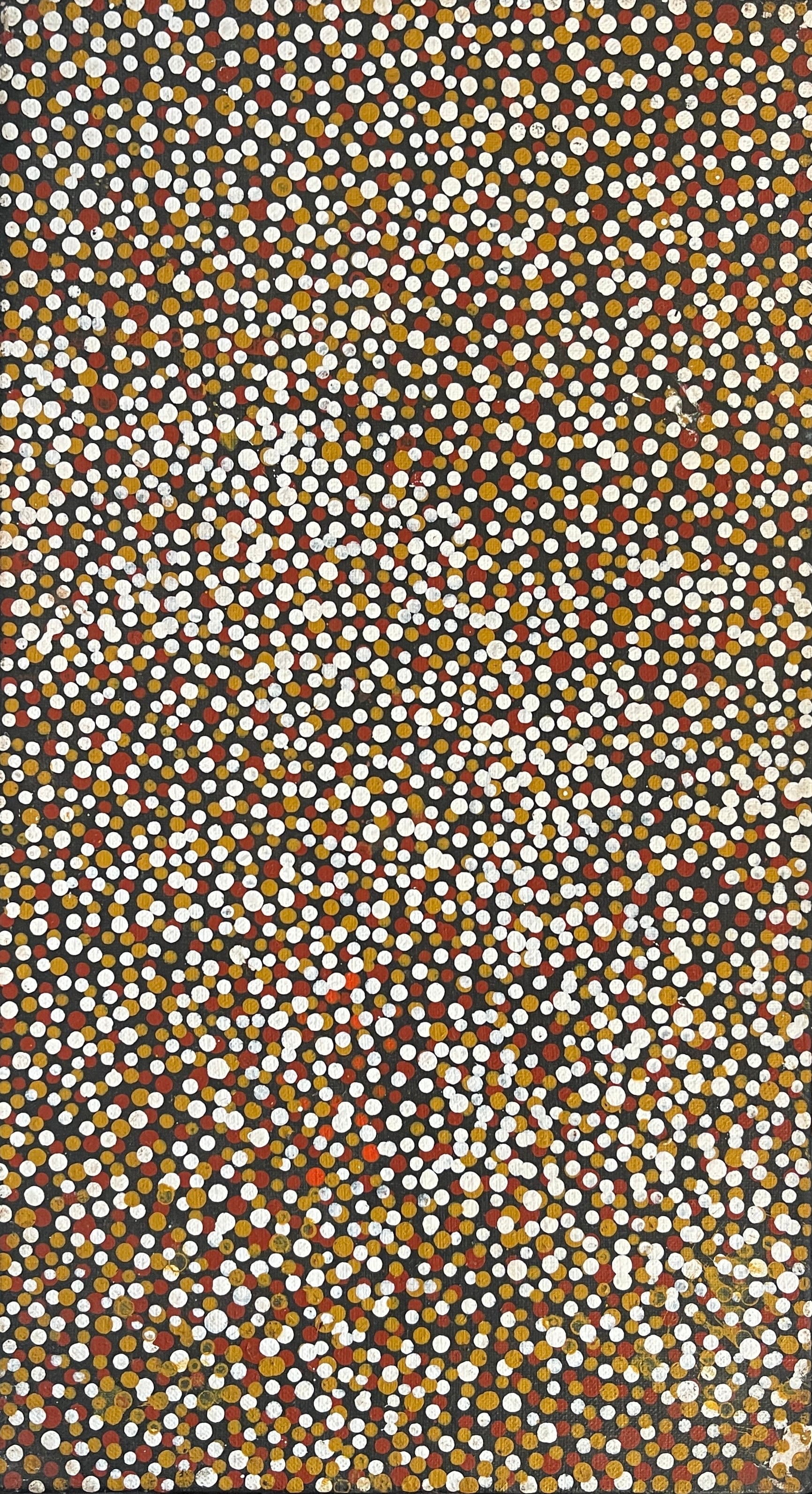 A painting by Polly Ngale with small, round, multicolored dots representing the Bush Plum.