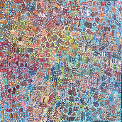 A painting by Aboriginal artist Joycie Morton Petyarre representing bush medicine plants found in central australia.