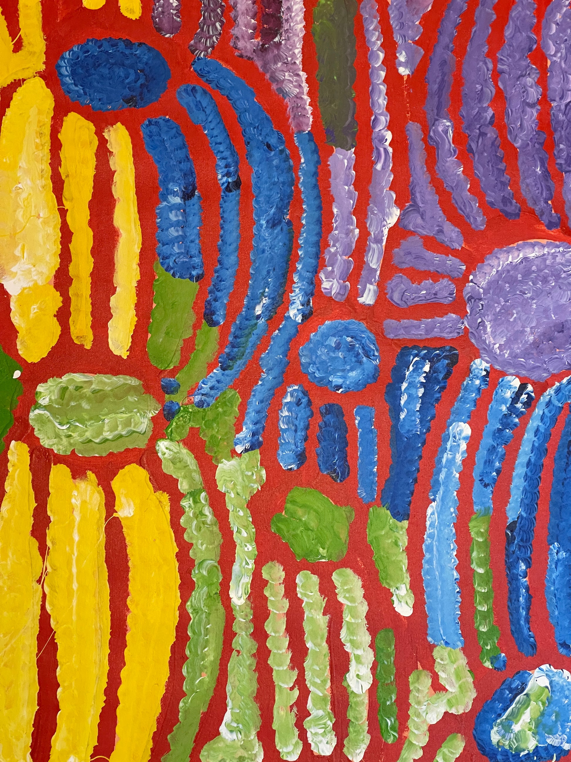 Close-up of a yarla painting by Lorna Fencer Napurrula.