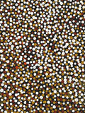 Close-up of a painting by Polly Ngale with small, round, multicolored dots representing the Bush Plum