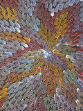 Close-up of a 30x30cm painting Bernadine Johnson Kemarre, representing traditional bush medicine plants.