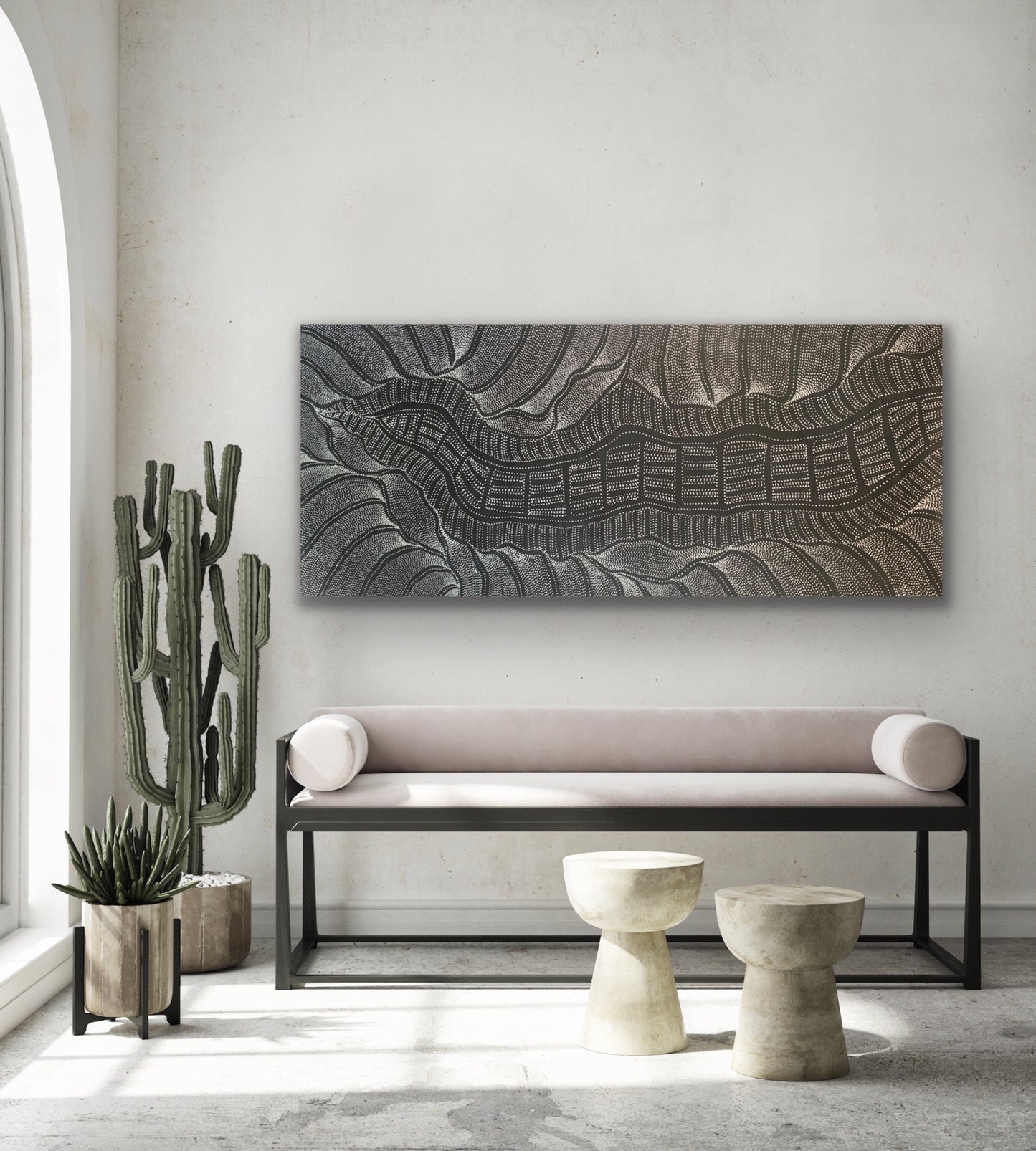 Anna Price Pitjara 'My Country' painting 170x80cm White Black