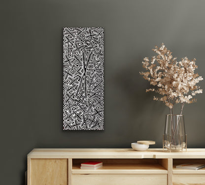 A painting by Kenneth Jungarrayi Martin representing the Budgerigar Dreaming 76x30cm