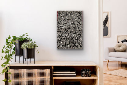 Kenneth Jungarrayi Martin 'Budgerigar Dreaming' painting in modern apartment decor