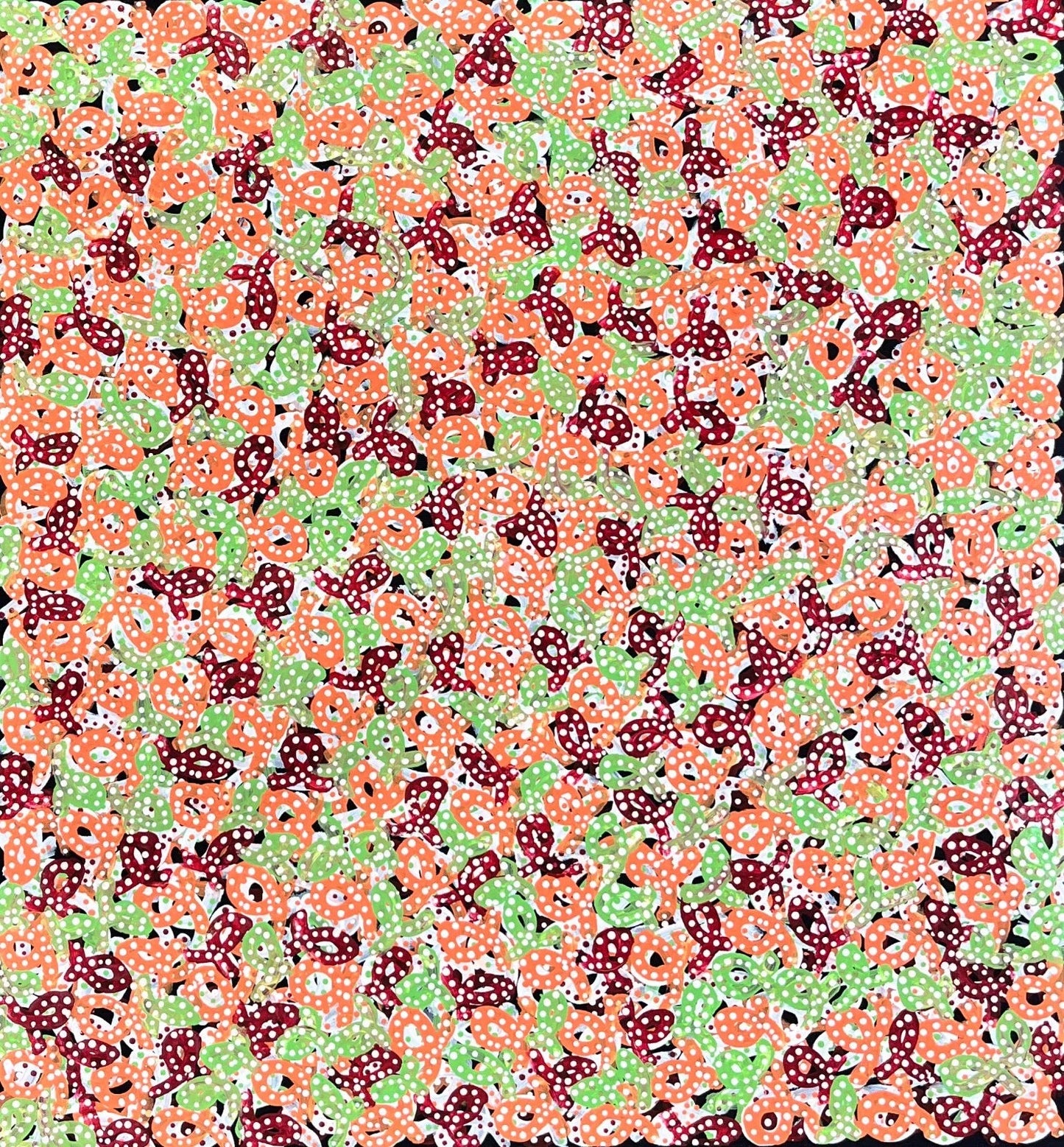 A colourful painting by Aboriginal artist Felicity Robertson Nampijinpa.