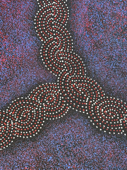 Close-up of a painting by Gracie Morton Pwerle, that represents the Bush Plum Dreaming.