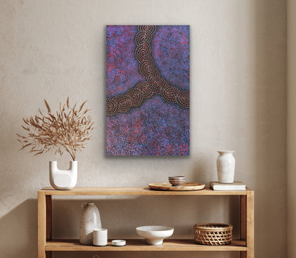 A painting by Gracie Morton Pwerle, that represents the Bush Plum Dreaming.