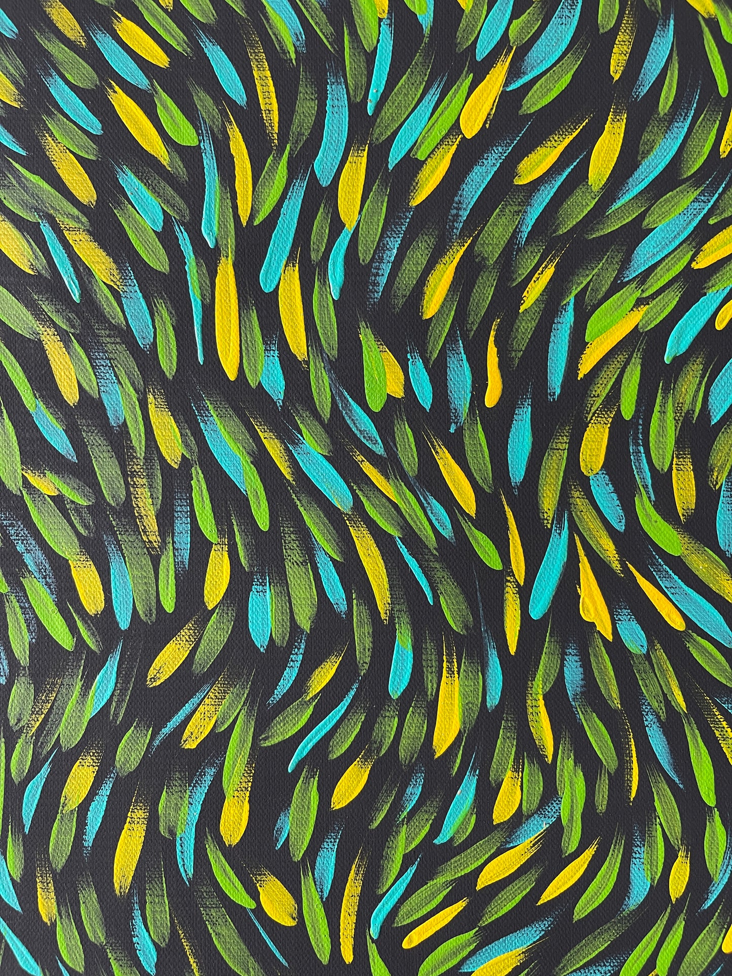 An extreme close-up of a medicine leaves painting by Gloria Petyarre.