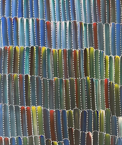 Close-up view of a painting by Jeannie Mills Pwerle, 90x60cm.