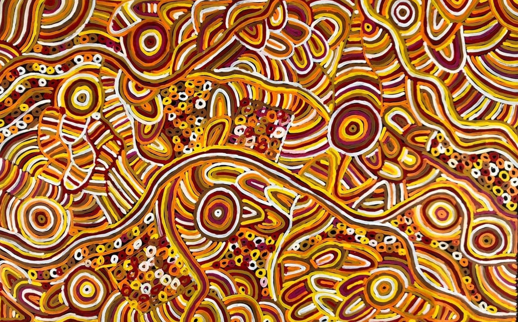 Betty Club Mbitjana My Mother's Dreaming painting 100x150cm Orange Yellow Red