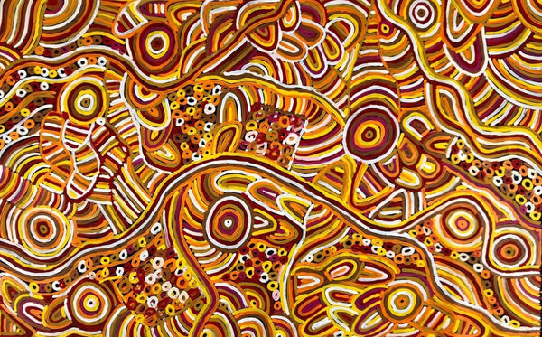 Betty Club Mbitjana My Mother's Dreaming painting 100x150cm Orange Yellow Red