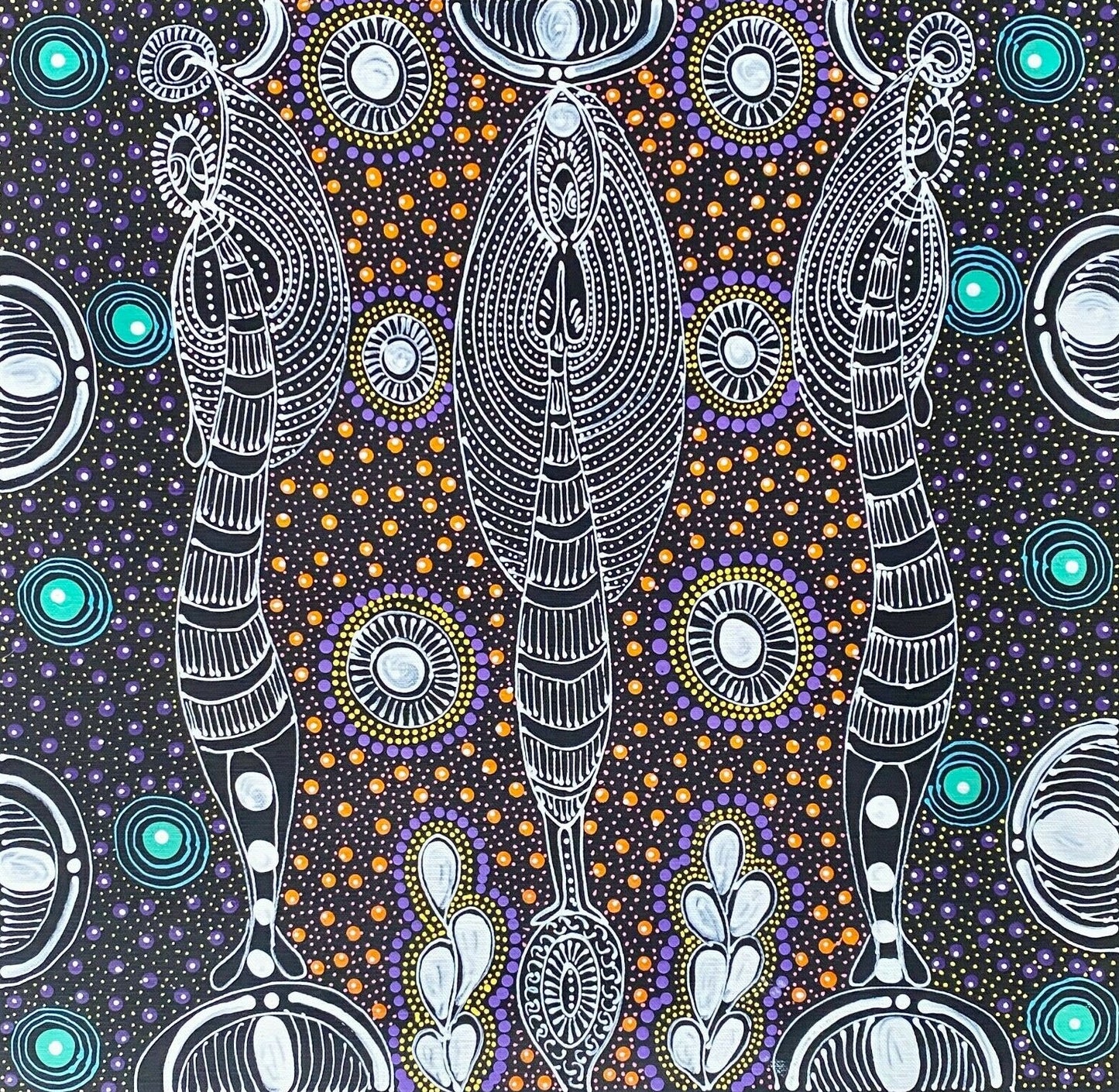 Colleen Wallace Nungarrayi 'Dreamtime Sisters' painting 45x45cm