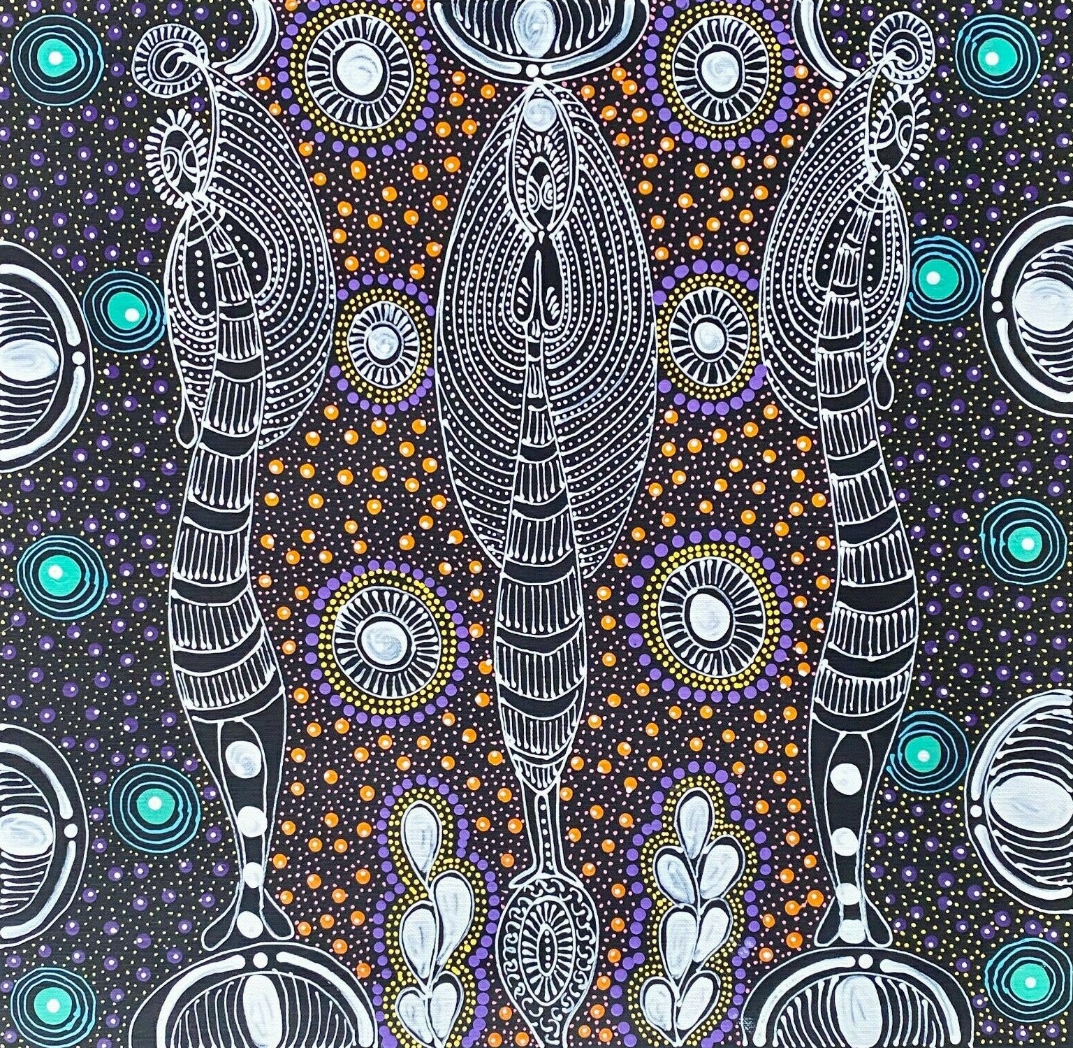 Colleen Wallace Nungarrayi 'Dreamtime Sisters' painting 45x45cm