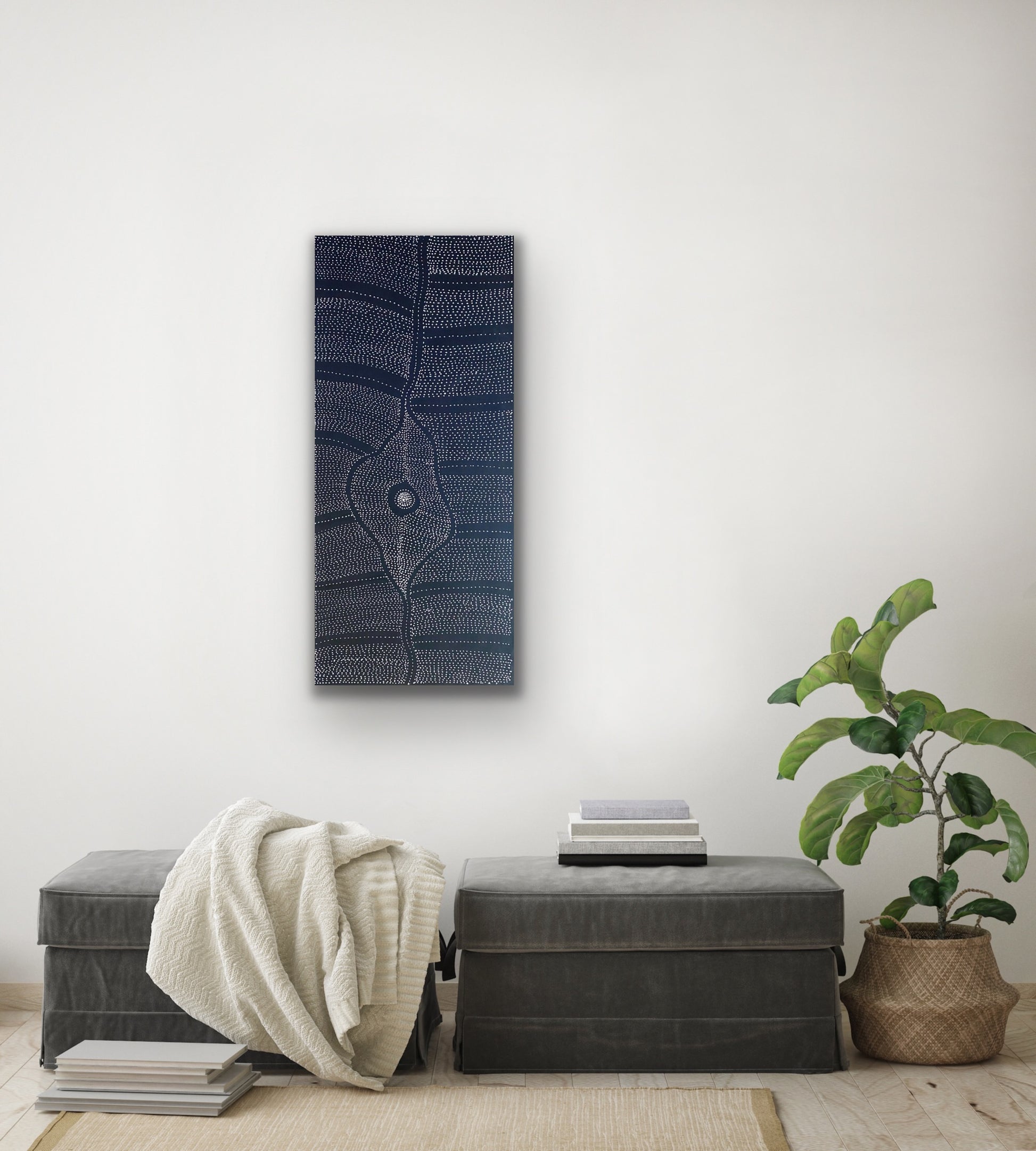 Freda Price Pitjara 'My Country' painting 100x200cm Black and White