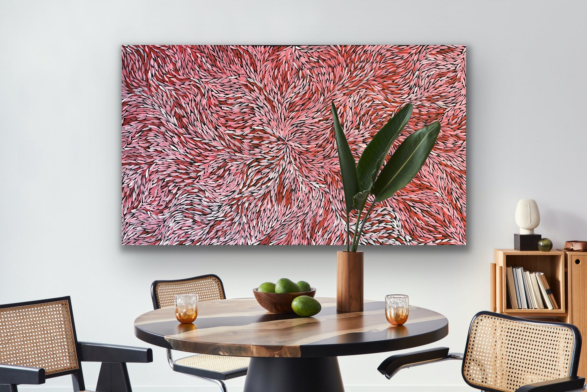 Jeannie Petyarre Bush Yam Leaves painting 95x165cm Red Pink White