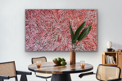 Jeannie Petyarre Bush Yam Leaves painting 95x165cm Red Pink White
