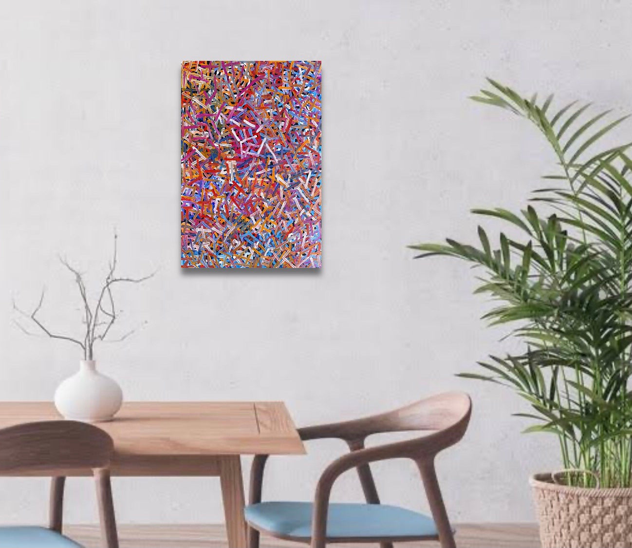 A vibrant multicoloured painting by Betty Club Mbitjana. 90x60cm