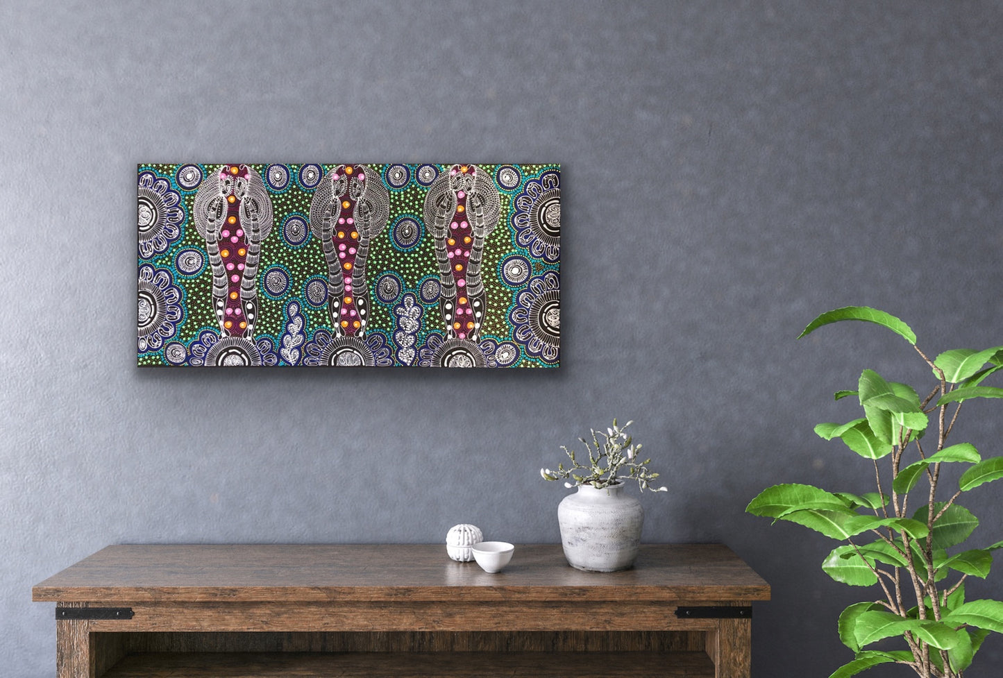 Colleen Wallace Nungarrayi 'Dreamtime Sisters' painting 45x90cm