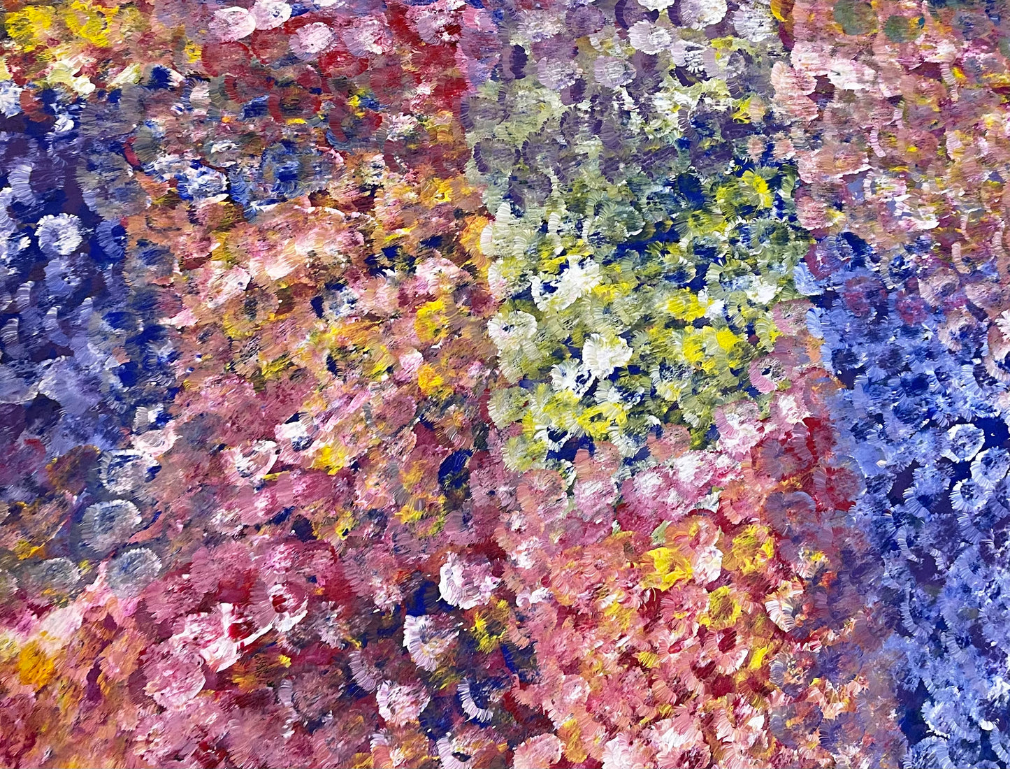 Close-up of a 110x200cm painting representing the 'Bush Plum Dreaming' artwork by Polly Ngale.