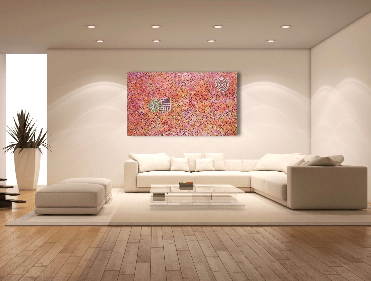 Betty Club Mbitjana Awelye painting 117x200cm Orange Yellow Pink
