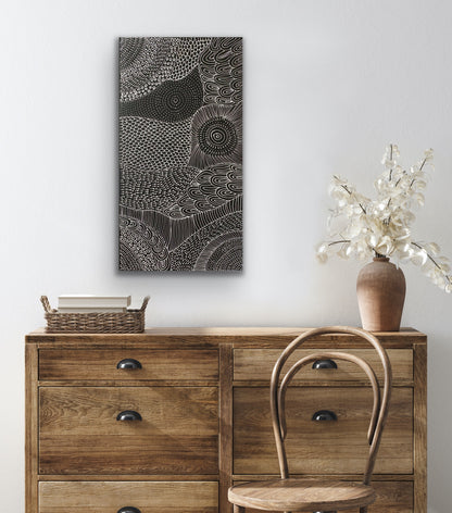 Freda Price Pitjara 'My Country' painting 100x50cm Black and White