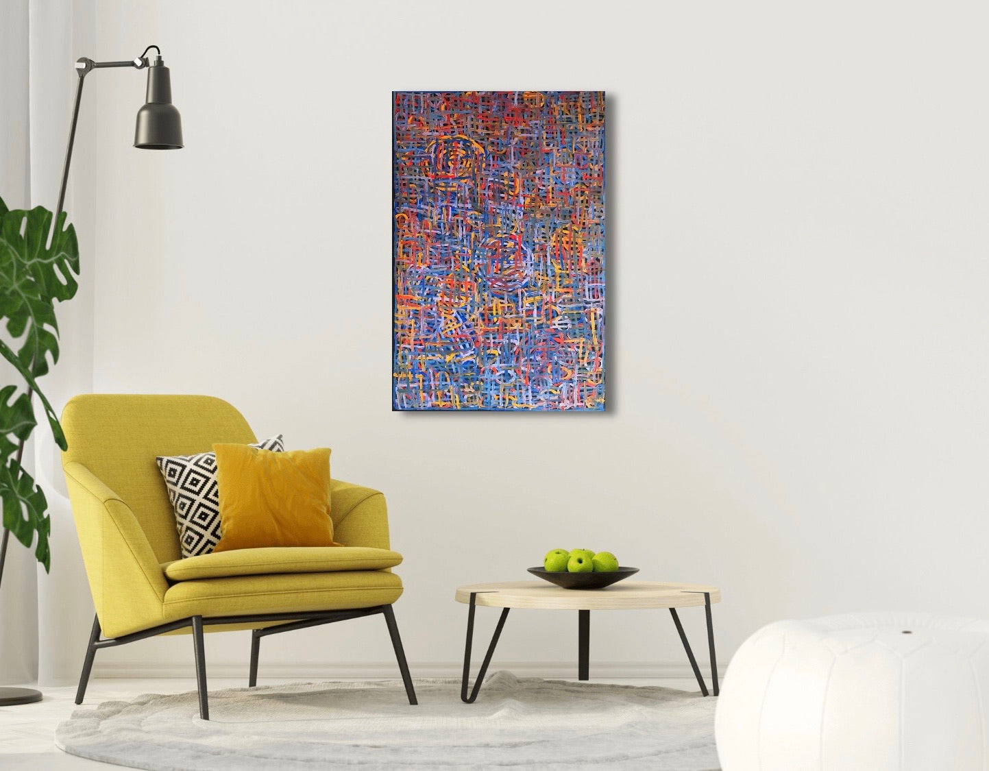 A vibrant multicoloured painting by Betty Club Mbitjana. My Mother's Dreaming painting 60x90cm 