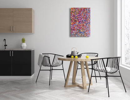 A vibrant multicoloured painting by Betty Club Mbitjana. 90x60cm
