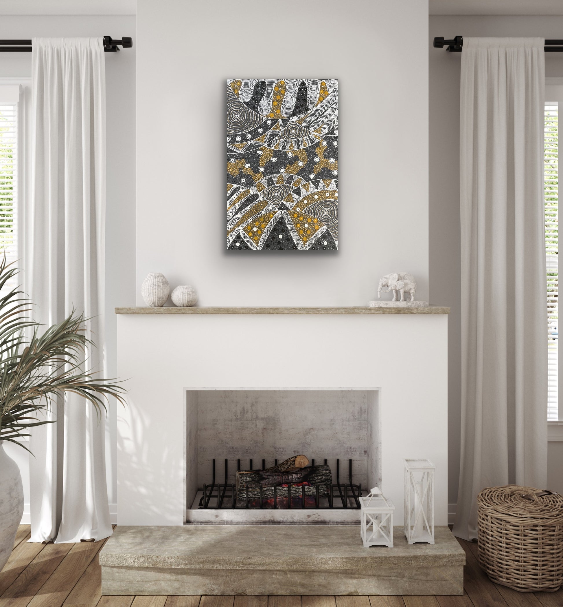 Alvira Bird Mpetyane 'Awelye for Bush Plum, Rat-tail Plant and Mulga Seed' painting 60x90cm