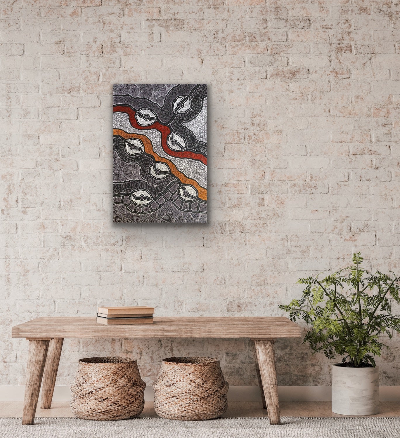 Delvine Pitjara 'My Country' painting 90x60cm White Black Red Orange