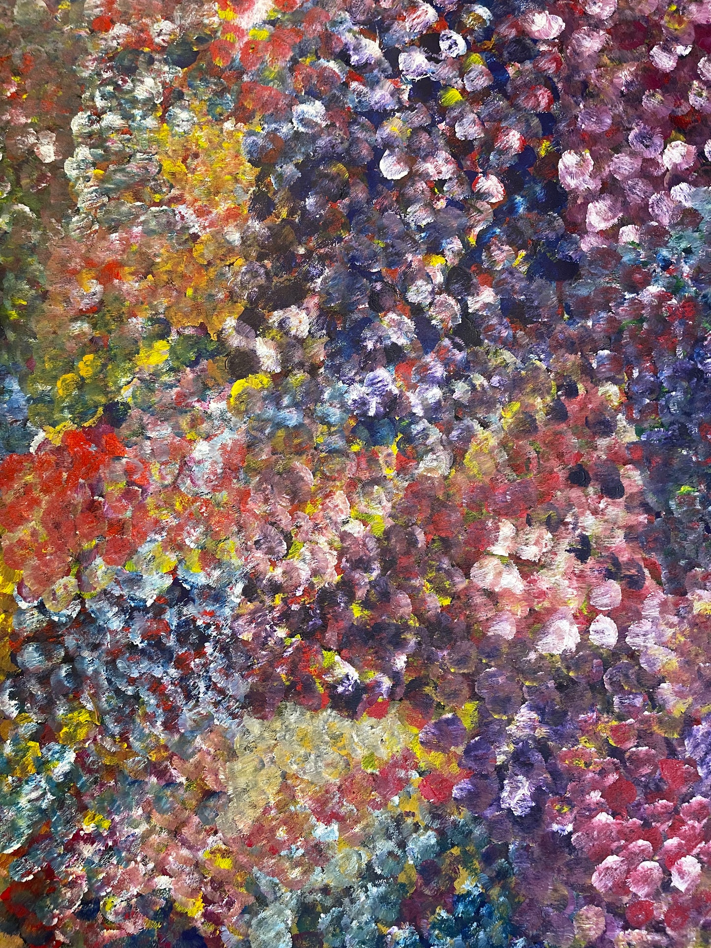 Close-up of a 110x200cm painting representing the 'Bush Plum Dreaming' artwork by Polly Ngale.
