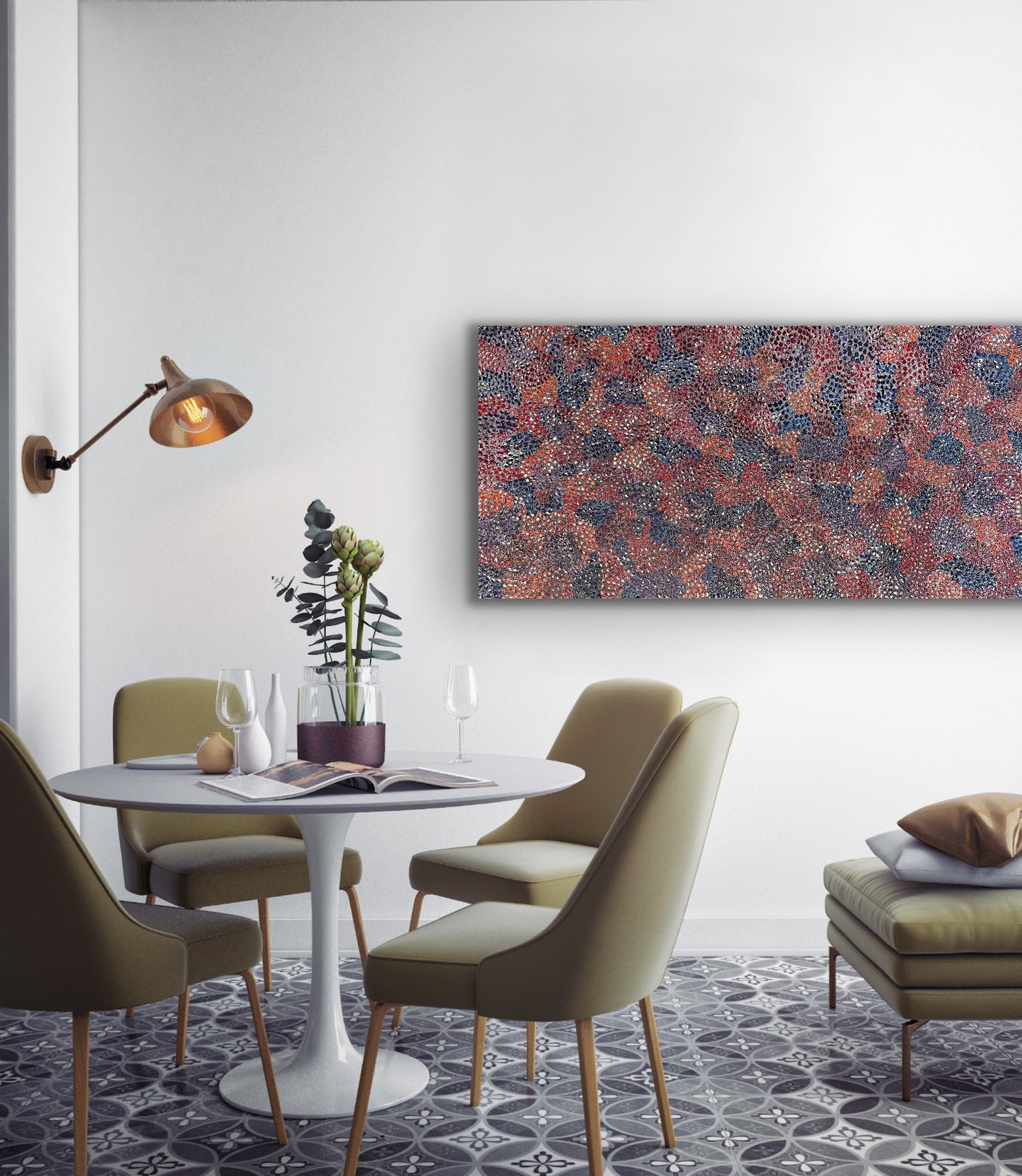 Eileen Bird Kngwarreye 'Arlatyeye (Pencil Yam) Dreaming' painting 80x183cm Multi
