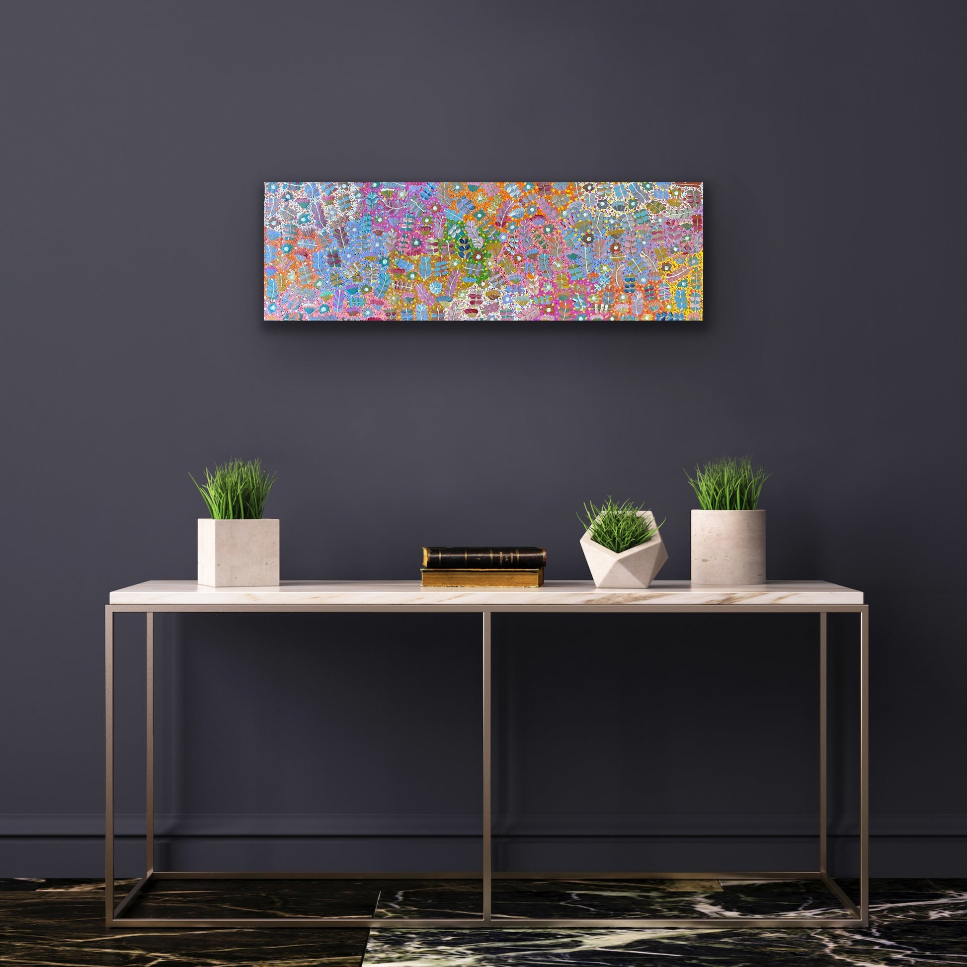 Joycie Morton Petyarre 'Bush Medicine' painting, 30x90cm 