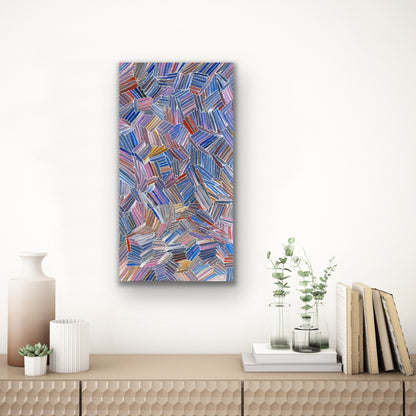 A pencil yam painting by Jedda Purvis Kngwarreye representing the Dreaming 'Kame', an important plant in Utopia.