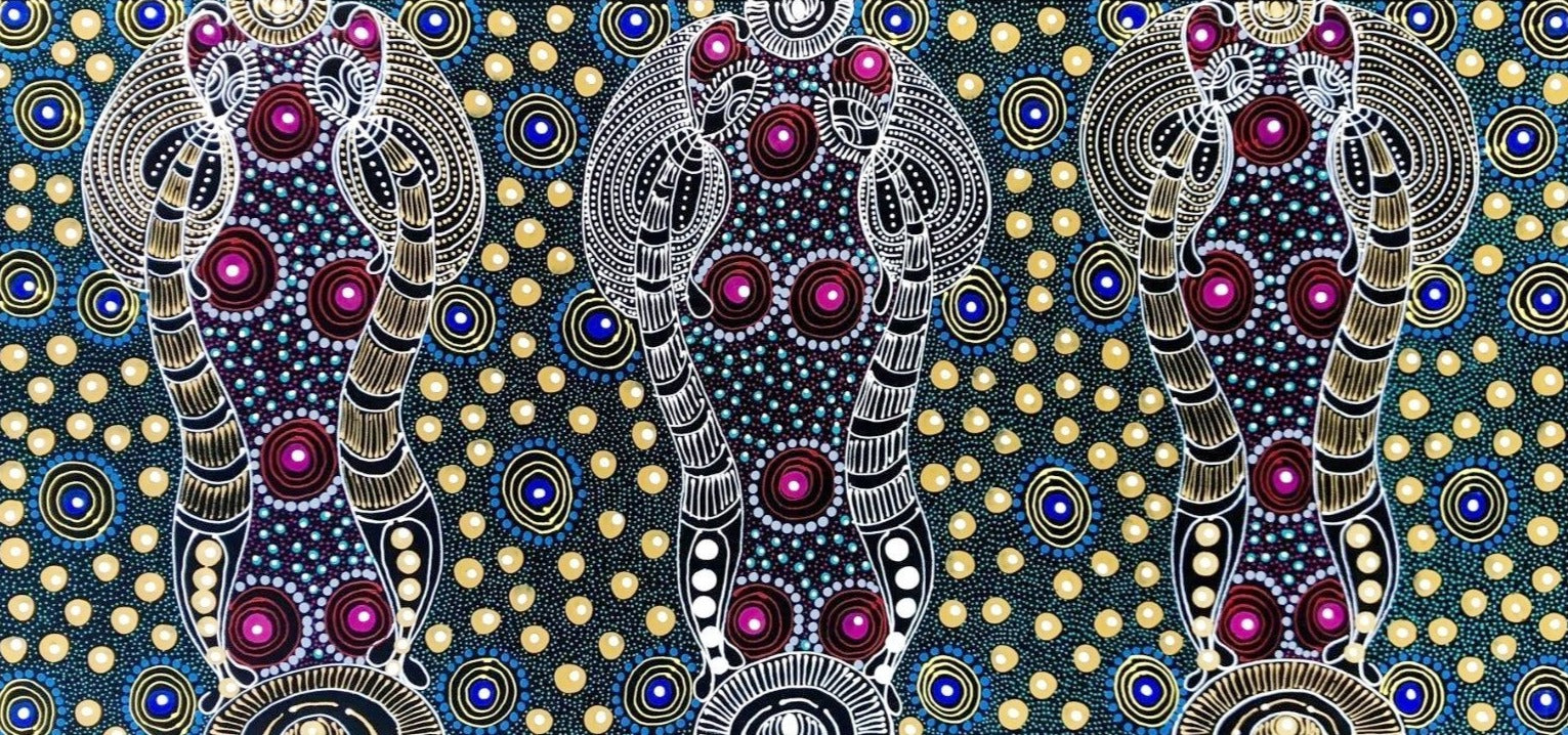 Colleen Wallace Nungarrayi 'Dreamtime Sisters' painting 45x90cm