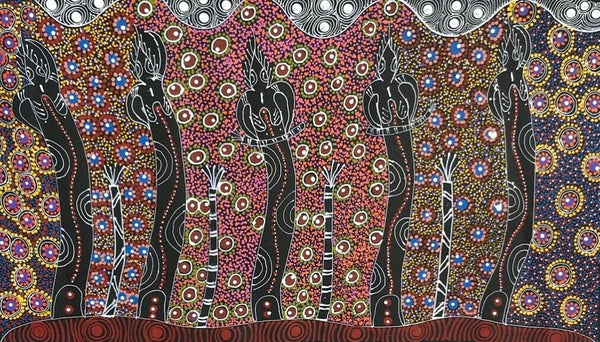 Cindy Wallace Nungarrayi 'Women dancing at Ceremony' painting 50x90cm