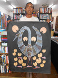 Eddie Blitner holding his 'Brolga Spirit' painting 92x75cm