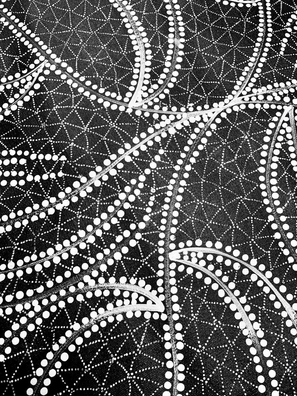 close-up of a Doreen Dickson Nakamarra 'Ngurlu (Damper Seed Dreaming)' painting 72x87cm