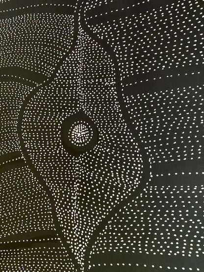 Freda Price Pitjara 'My Country' painting 100x200cm Black and White